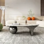 Modern Center Table Design for Living Room – Nickel Base Centre Table in White Marble Top | Unique Coffee Table Italian Design - Image 3
