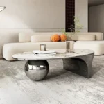 Modern Center Table Design for Living Room – Nickel Base Centre Table in White Marble Top | Unique Coffee Table Italian Design