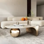 Modern Center Table Design for Living Room – Nickel Base Centre Table in White Marble Top | Unique Coffee Table Italian Design - Image 5