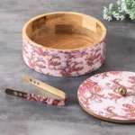 Chapatti Box with Pink Enamel – Wooden Roti Box | Handmade Casserole to Keep Roti Hot | Enhance the Smell of Rotis - Image 3