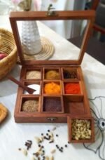 Wooden Spice Box – 9 Containers Spice Box with Wooden Spoon - Image 2