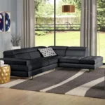 Black Leather Sectional Sofa Set – 2 Piece 6 Seater Sectional Sofa with Chaise
