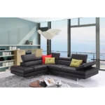Black Leather Sectional Sofa Set – 2 Piece 6 Seater Sectional Sofa with Chaise - Image 2