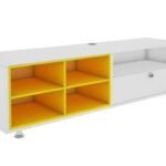 Wood TV Unit Design by Artyfer | Engineered Free Standing TV Unit in Yellow Finish | TV Unit with Storage Solution