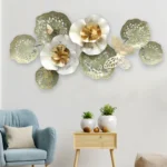 Metal Decoration for Wall – Golden, White and Silver Floral Wall Art Hanging | Floral Wall Accents for Living Room and Bedroom Decor