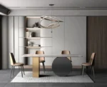 6 Seater Dining Table Design with Italian Composite Marble Top and PVD Coating on Stainless Steel Dining Table Base