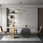 6 Seater Dining Table Design with Italian Composite Marble Top and PVD Coating on Stainless Steel Dining Table Base