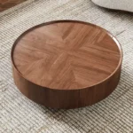 Round Coffee Table Design in Walnut Wood with Hidden Storage – Perfect for Modern Living Rooms - Image 4