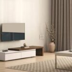 Engineered Wood TV Unit by Artyfer | Free Standing TV Unit in Columbian Walnut Finish | Brown and White Wood Finish