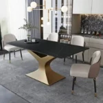 Black Marble Top Dining Table with 4 Chairs – Stainless Steel Base with PVD Coating