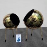 Planter Stand for Indoor Decor – Set of 2 Planter with Stand | Abstract Print Indoor Planter Stands with Golden Rust Free Stand