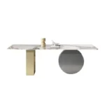 6 Seater Dining Table Design with Italian Composite Marble Top and PVD Coating on Stainless Steel Dining Table Base - Image 4