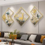 Wall Decor Metallic Frames – Pack of 3 Golden Wall Art for Modern Look | Deer and Flowers Wall Accents | Attractive Wall Artwork Design for Living Room