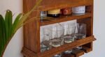 Wood Wall Mounted Bar Cabinet by Artyfer | Solid Wood Bar Cabinet | Brown Wood Teak Finish