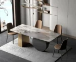 6 Seater Dining Table Design with Italian Composite Marble Top and PVD Coating on Stainless Steel Dining Table Base - Image 2