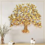 Wall Art Tree in Metal | Handmade Golden Wall Hanging Art Decor Sculpture Birds Sitting On Branches | Tree of Life Wall Hanging