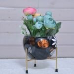 Planter Stand and Pot in Metal – Indoor Designer Metallic Pot with Stand | New Floral Print Planter with Stand