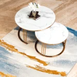 Mystique Tube Nesting Coffee Table Set of 2 – Rose Gold (Stainless Steel) | Round Centre Table for Drawing Room | White Marble Top Tea Tables for Living Room