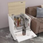 Liquor Mini Bar Cabinet On Wheels | White Wine Cabinet With Glass Stand | Modern Bar Cabinet for Living Room  Decor | Wooden Mini Bar for Small Space