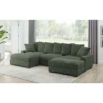 5 Piece Green Sofa Set – 5 Seater Green Sectional Sofa Set in Corduroy Upholstery