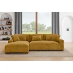 Yellow 3 Seater Sofa Set – L Shape 2 Piece Sectional Sofa Set with Chaise and 5 Cushioned Pillows