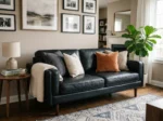 Black Leather Square Arm Sofa with Pillows | Free Home Delivery | Luxury Furniture Online - Image 2