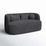 Dark Grey Upholstered 2 Seater Loveseat Black Sofa – Solid Wood Frame Upholstered Sofa - Image 3