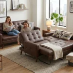Convertible Modern Leather Futon Sofa Cum Bed