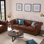 3 Seater Brown Leather Sofa – Luxury Chesterfiled Sofa for Living Room | Handmade Sofa for Premium Luxury