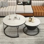 Black Coffee Table Design – Designer Marble Top Coffee Table Set of 2 | Round PVD Tea Table Set