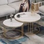 Nesting Coffee Table for Living Room Decor | White Marble Top Centre Table for Drawing Room | Tea Table for Sitting Room
