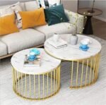 Accent Coffee Table for Sitting Room | White Marble Top Centre Table for Living Room | Modern Design Coffee Table