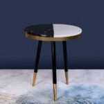 The Yin Yang Coffee Side Table for Living Room | Black & White Marble Top Bedside Table for Bedroom | Golden Finish Lamp Table for Home Decor | Indoor Planter Stand Corner Table | Sofa Side Card Table for Living Room - Image 2