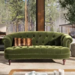 Olive Green Rolled Arm Chesterfield Sofa – Tuffed Button Upholstery Olive Green 3 Seater Sofa for Living Room - Image 2