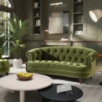 Olive Green Rolled Arm Chesterfield Sofa – Tuffed Button Upholstery Olive Green 3 Seater Sofa for Living Room