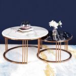 Nesting Coffee Table Mystique Tube Set Of 2 | Black and White Marble Top Centre Table for Living Room | Stainless Steel Base Round Center
