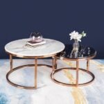 The Umami Nesting Coffee Table Set of 2 – Golden Center Table for Living Room | Marble Top  Coffee Table for Drawing Room