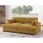 Mud Yellow 2 Seater Sofa Set – Convertible 3 Piece Sleeper Sofa with Comfortable Chaise and 2 Toss Pillows