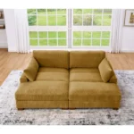 Mud Yellow 2 Seater Sofa Set – Convertible 3 Piece Sleeper Sofa with Comfortable Chaise and 2 Toss Pillows - Image 2