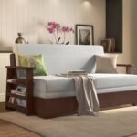 3 Seater Pull Out Sofa Cum Bed In Vapour Brown Color | Foldable Sofa Cum Bed Design in Wood
