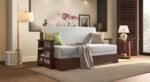 3 Seater Pull Out Sofa Cum Bed In Vapour Brown Color | Foldable Sofa Cum Bed Design in Wood