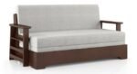 3 Seater Pull Out Sofa Cum Bed In Vapour Brown Color | Foldable Sofa Cum Bed Design in Wood - Image 2