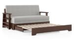 3 Seater Pull Out Sofa Cum Bed In Vapour Brown Color | Foldable Sofa Cum Bed Design in Wood - Image 5