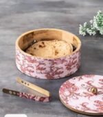 Chapatti Box with Pink Enamel – Wooden Roti Box | Handmade Casserole to Keep Roti Hot | Enhance the Smell of Rotis