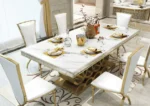 4 Seat Dining Table Set | Dining Table Design for Modern Decor | 4 Seater Dining Table with Chairs in Stainless Steel Golden Base | Dining Room Decor - Image 9