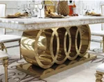 4 Seat Dining Table Set | Dining Table Design for Modern Decor | 4 Seater Dining Table with Chairs in Stainless Steel Golden Base | Dining Room Decor - Image 6