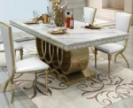 4 Seat Dining Table Set | Dining Table Design for Modern Decor | 4 Seater Dining Table with Chairs in Stainless Steel Golden Base | Dining Room Decor - Image 5