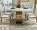 4 Seat Dining Table Set | Dining Table Design for Modern Decor | 4 Seater Dining Table with Chairs in Stainless Steel Golden Base | Dining Room Decor - Image 4