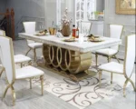 4 Seat Dining Table Set | Dining Table Design for Modern Decor | 4 Seater Dining Table with Chairs in Stainless Steel Golden Base | Dining Room Decor - Image 3