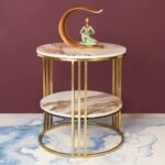 The Three Legged Double Decker Accent Table – Brown Textured Marble Top Bedside Table for Living Room | Designer Planter Stand for Indoor Table Decor | Luxury Sofa Side Table for Sitting Room | Premium Bedside Table for Room Decor - Image 2
